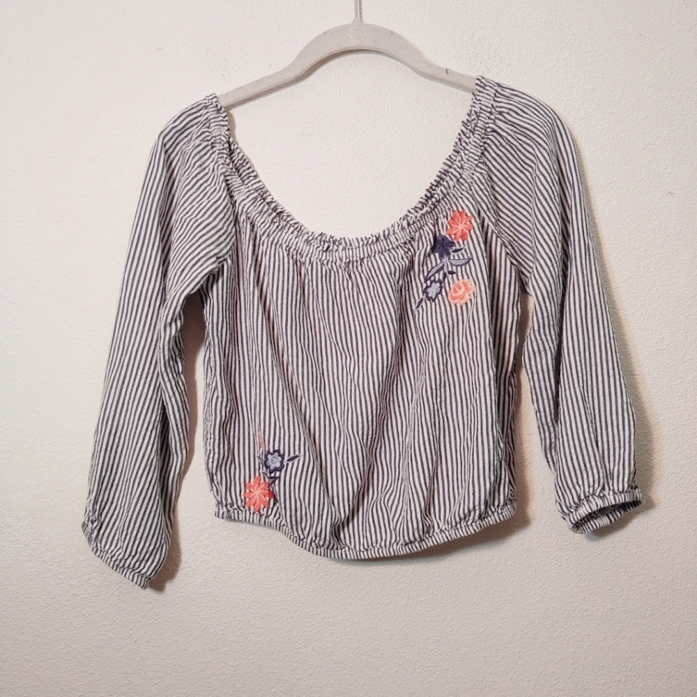 Chloe & Katie Off the Shoulder Cropped Stripe Top